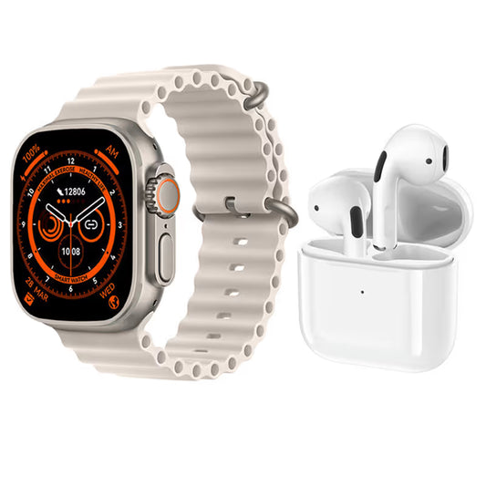 Montre Connectée T55 ULTRA MAX + 2 Ceintures + Ecouteur - Blanc