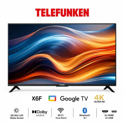 TV TELEFUNKEN 65" Mini LED X6F Google TV 4K UHD Matte Screen