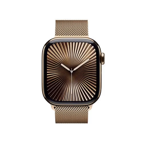 Apple Watch Series 10 GPS + Cellular - 46mm - Boîtier Gold Titanium - Bracelet Gold Milanese Loop.