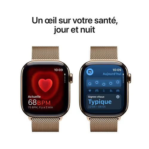 Apple Watch Series 10 GPS + Cellular - 46mm - Boîtier Gold Titanium - Bracelet Gold Milanese Loop.